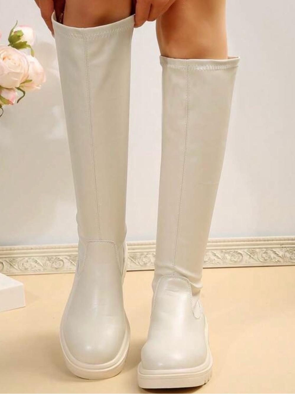 Women's Tall Knee-High Boots in Cream